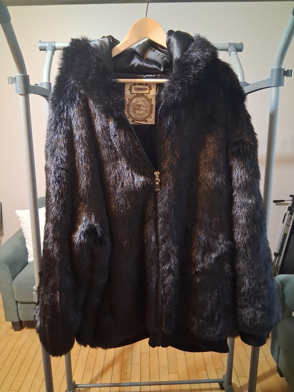 Avalanche Luxe Black Faux Fur Teddy Coat with Hood